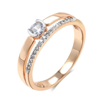 Luxury AAA Zircon Diamonds 14K Rolled Rose Gold and Silver Color Mix Setting Slim Design Daily Jewellery Rings